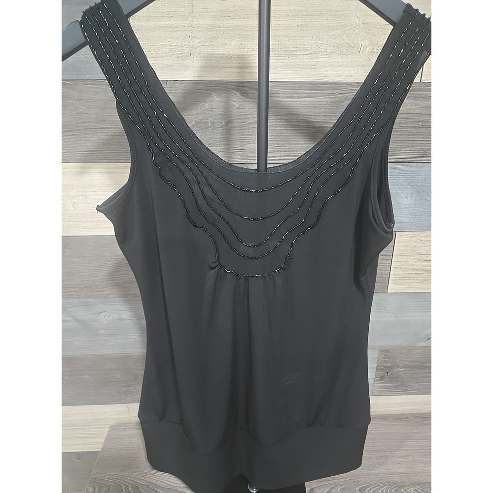 White House Black Market Black Sequin Sleeveless Tank Top Party Top Size Small S